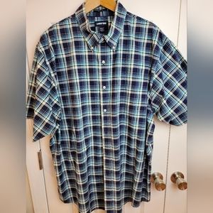 Lands End Men’s No Iron Twill Shirt 2XLT Navy Blue, Teal, White & Neon‎ Green